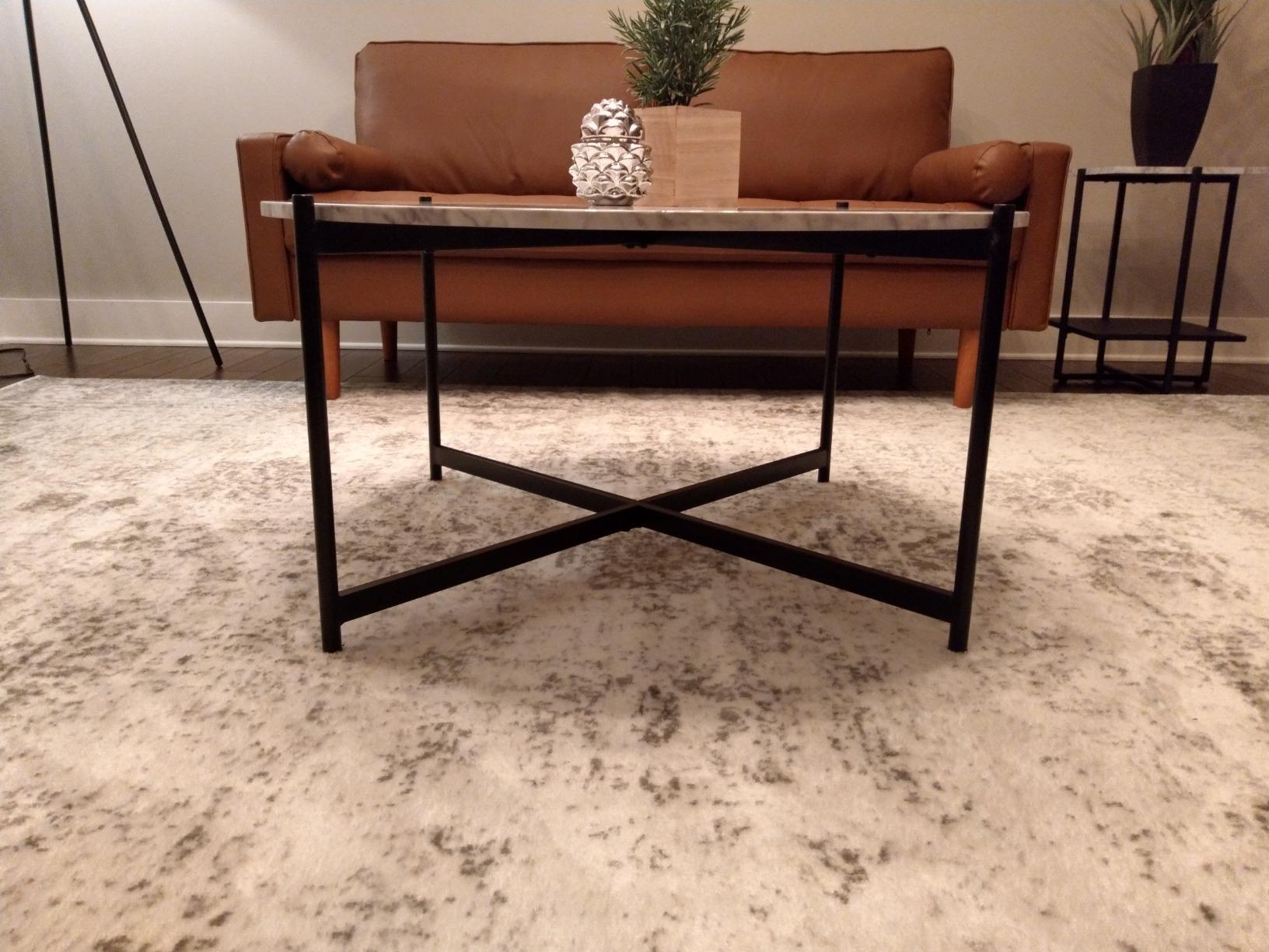 22/mo Finance Nathan James Piper Faux White Marble Round Modern Living Accent Side or Coffee