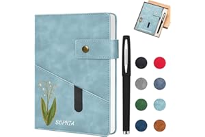 UIDMEN Personalized Notebook with Birth Flower & Name, A5 Lined Leather Bound Journal for Writing, Hardcover Executive Notebo