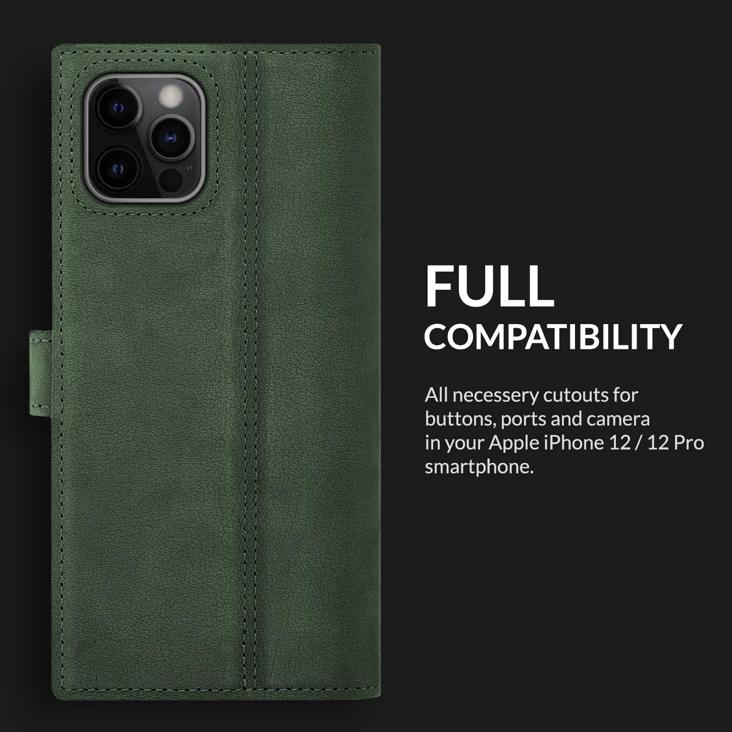 Surazo Leather Wallet Mobile Phone Case Compatible with Apple iPhone 12, Flip & Fold Smartphone Case with Stand, RFID Blocker - Image 5