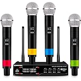 D Debra Audio VM304 VHF Wireless Microphone System with Four Handheld Mic Have XLR Interface for Home Karaoke Wedding Conference Speech (VM304)