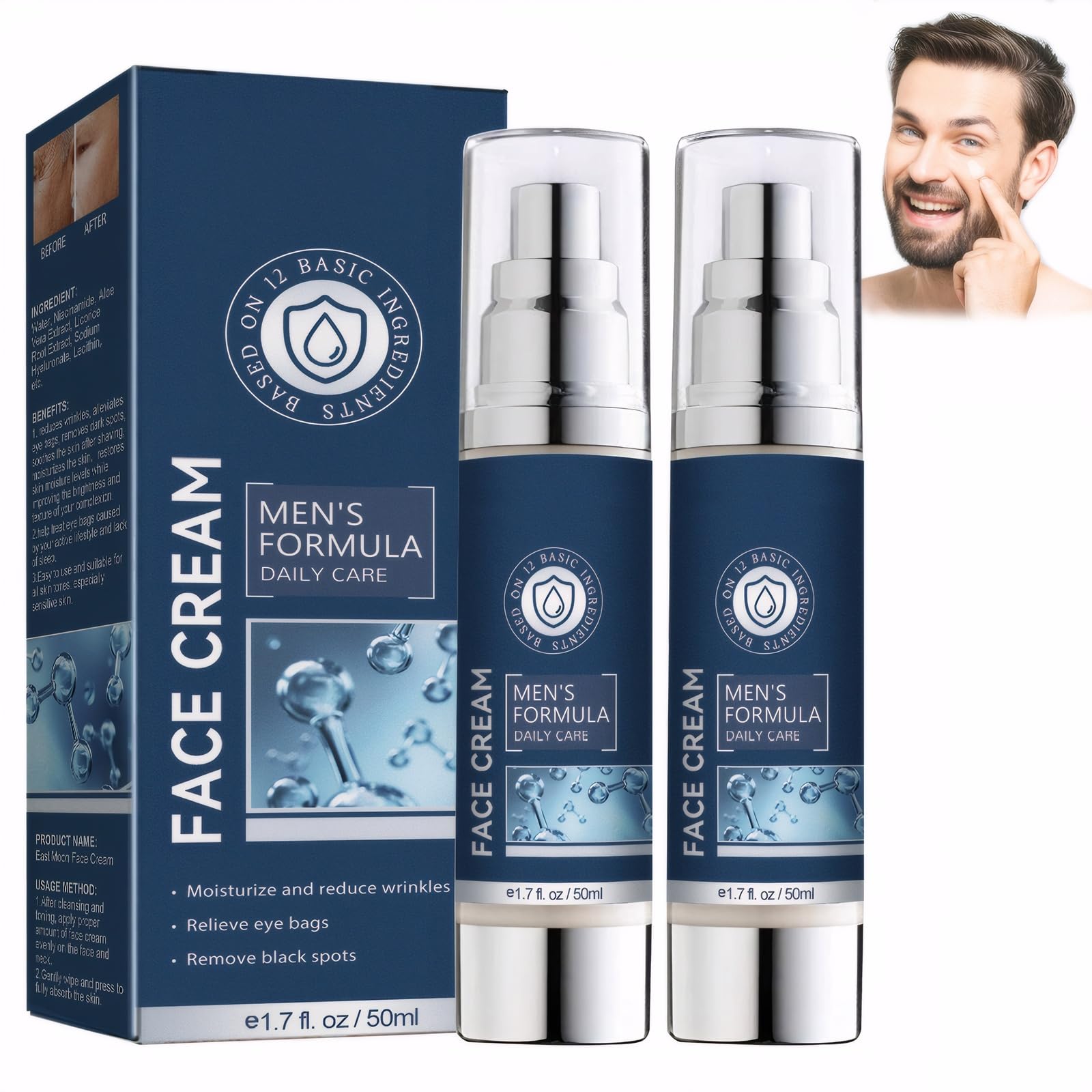 Belligern 6 in 1 Face Cream for Men Eye Bags, Mens Anti Aging Face Cream, Natural Moisturiser Organic Anti-wrinkle Face Neck Firming Cream (2 PCS)