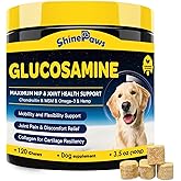 SHINEPAWS Glucosamine for Dogs - Joint Supplement for Dogs - Chondroitin, MSM, Omega-3, Support Mobility, Cartilage, Dog Joint Pain Relief, Hip and Joint Supplement Dog for All Breed, 120 Crunchy Bite