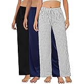 Femdouce 3 Pack Women's Casual Pajama Pants Comfy Pj Bottoms with Pockets Drawstring Lounge Soft Breathable Sleep Pants