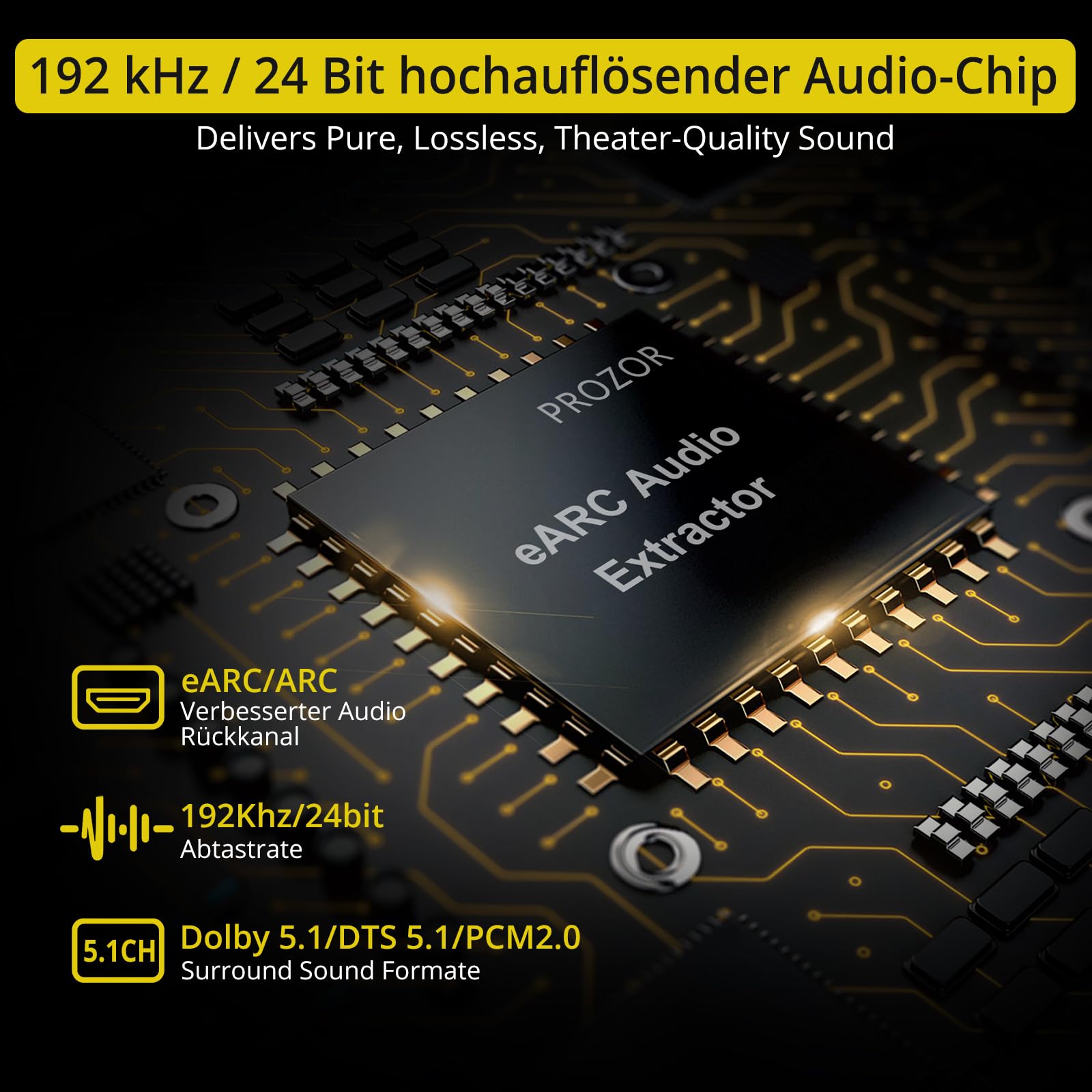 PROZOR HDMI eARC/ARC zu Optischer Adapter eARC/ARC zu Optisch Konvertierungskabel 192KHz/24bit (1.5M/5ft) für Soundbars, HDTV,kabellose Kopfhörer,Heimkinosysteme,Unterstützt PCM 2.0, Dolby Digital 5