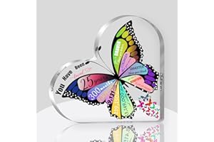 Uibyriy 25th Birthday Gifts for Women, 25 Year Old Girl Birthday Gifts Ideas - Butterfly Decor Heart Acrylic Plaque, 25th Dec