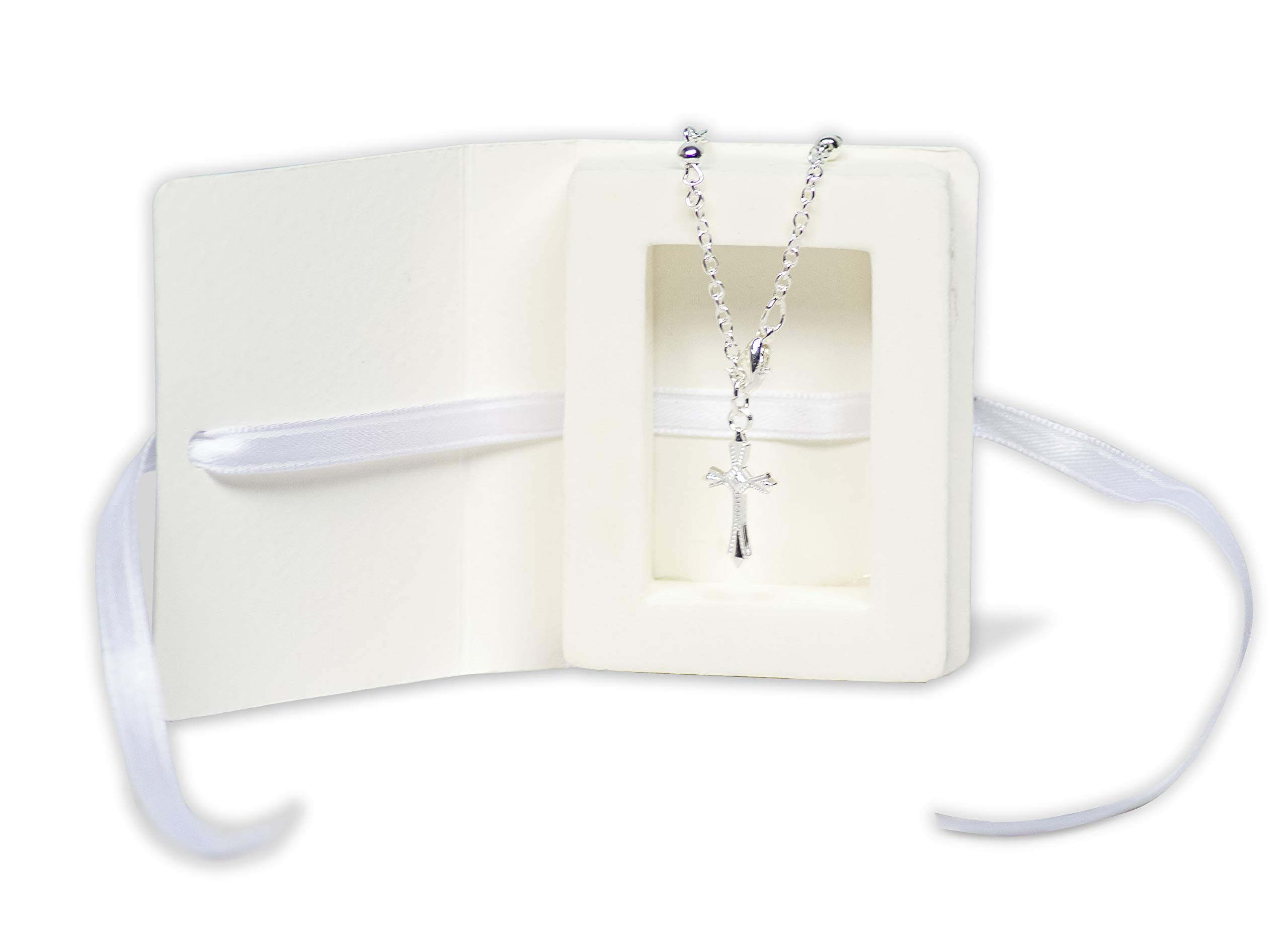 Mareli - Kit of 4 rosary boxes cm 7x5,5x1 with Rosary Bracelet Ten Included. Ideal as a First Communion or Confirmation, White, 1