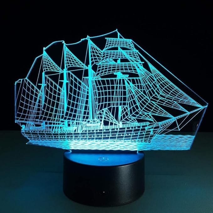 Velero 3D Acrílico Estereoscópico Luz 7 Cambio de color USB Dormitorio