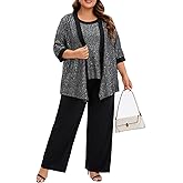 Plus Size Mother of The Bride 3 Piece Stretch Pant Suit Set Formal Wedding Guest Attire Evening Gala Outfit for Women