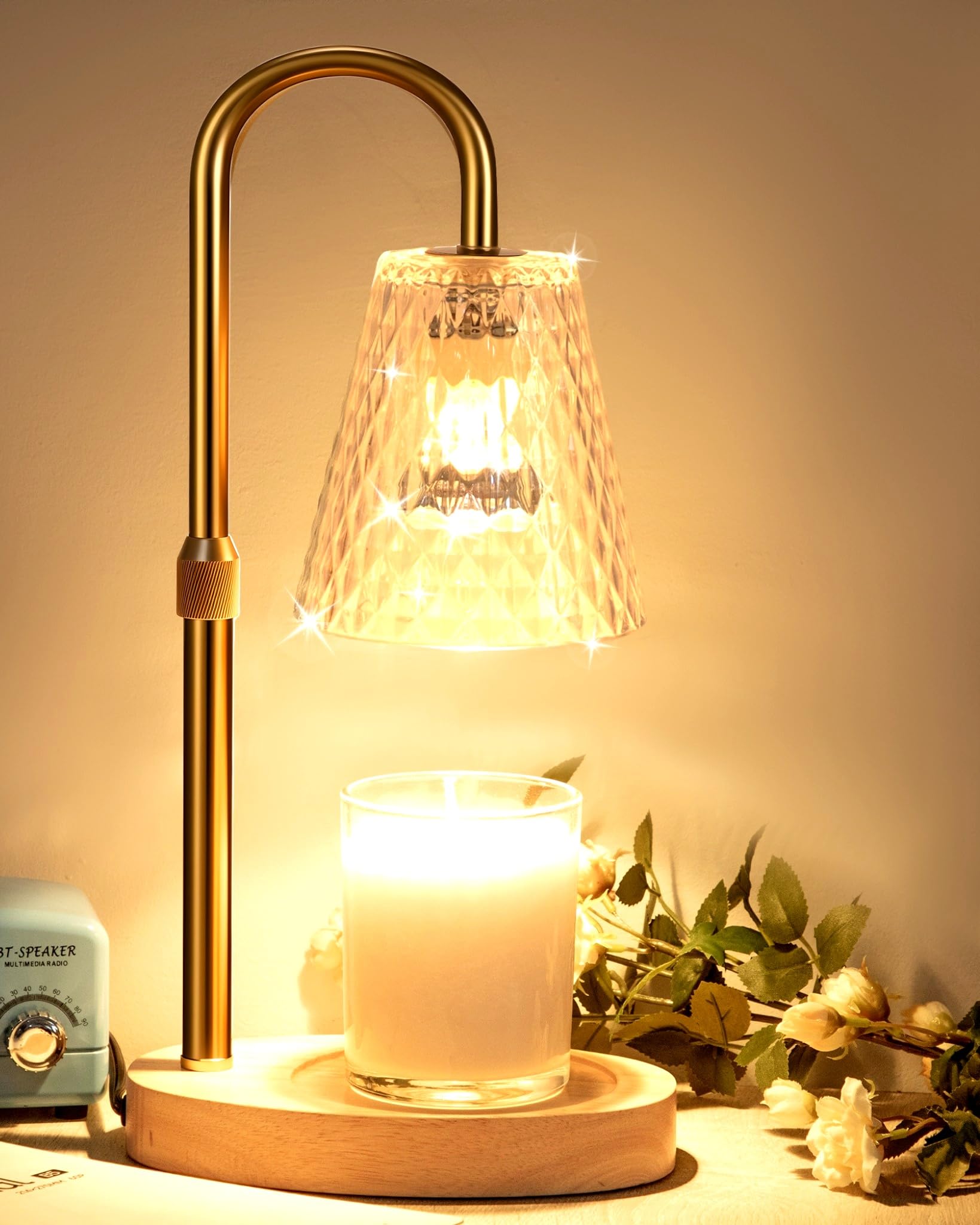 Photo 1 of ***MISSING GLASS SHADE -SELLING AS INCOMPLETE*** Candle Warmer Lamp with Timer - Adjustable Height Electric Wax Melter in Gold for Cozy Aesthetic Bedroom Home Decor Gift for Women Mother Friend Birthday Various Festivals