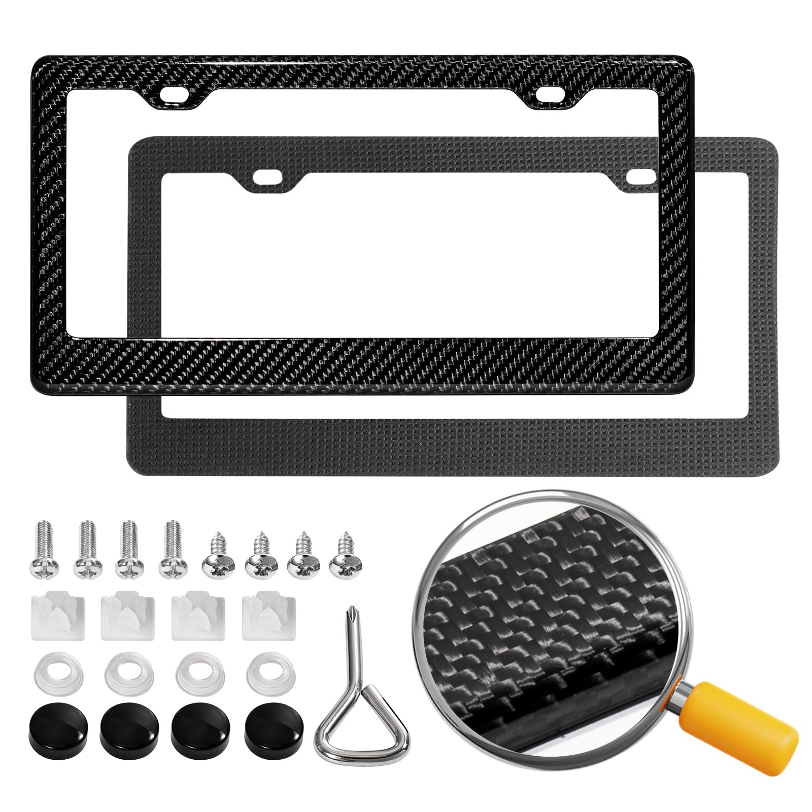 Photo 1 of DCRCFIBER Real Carbon Fiber License Plate Frame, 100% Pure Carbon Fiber Frame, Black License Plate Holder Cover with Screw Caps, Anti-Vibration Pads, (Twill 2 Hole)