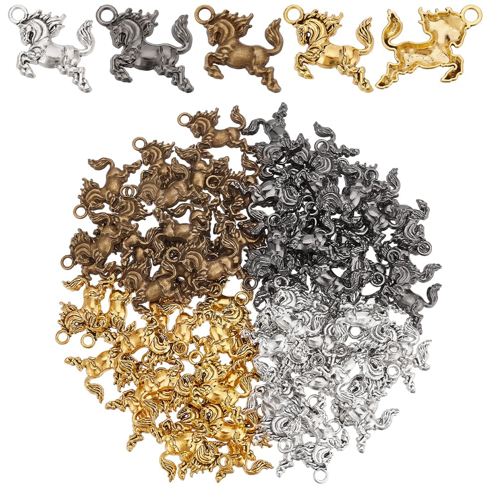 PH PandaHall 4 Colors Horse Charms 80PCS Tibetan Style Pendants Equestrian Horsemanship Charm Running Horse Animal Charms for Men Father's Day Gift DIY Crafts Bracelet Necklace Jewellery Making