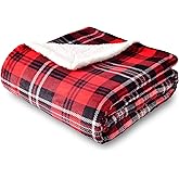 SOCHOW Sherpa Plaid Fleece Throw Blanket, Double-Sided Super Soft Luxurious Bedding Blanket 50 x 60 inches, Red/Grey
