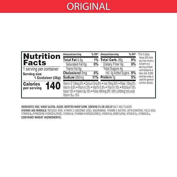 SPECIAL K BREAKFAST CEREAL CUP, 11 VITAMINS AND MINERALS, MADE WITH FOLIC ACID, B VITAMINS AND IRON, ORIGINAL, 1.25OZ CUP (1 CUP)