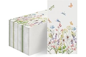 Horaldaily 100 Spring Disposable Paper Decorative Guest Napkins, Wild Flowers Butterflies for Party Lunch Dinner Kitchen Bath