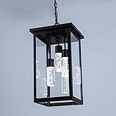 TODOLUZ 5CCT LED Large Outdoor Pendant Light Fixtures, LED Integrated Bulbs Included 3-Light Black Outdoor Hanging Lantern Li
