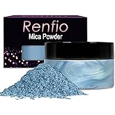 Renfio 100g Mica Powder Pigment, Metallic Natural Dye Mineral Pearl Shimmer Epoxy Resin Dye for Painting Soap Making Slime Bath Bombs 3.5 Oz - Haze Blue
