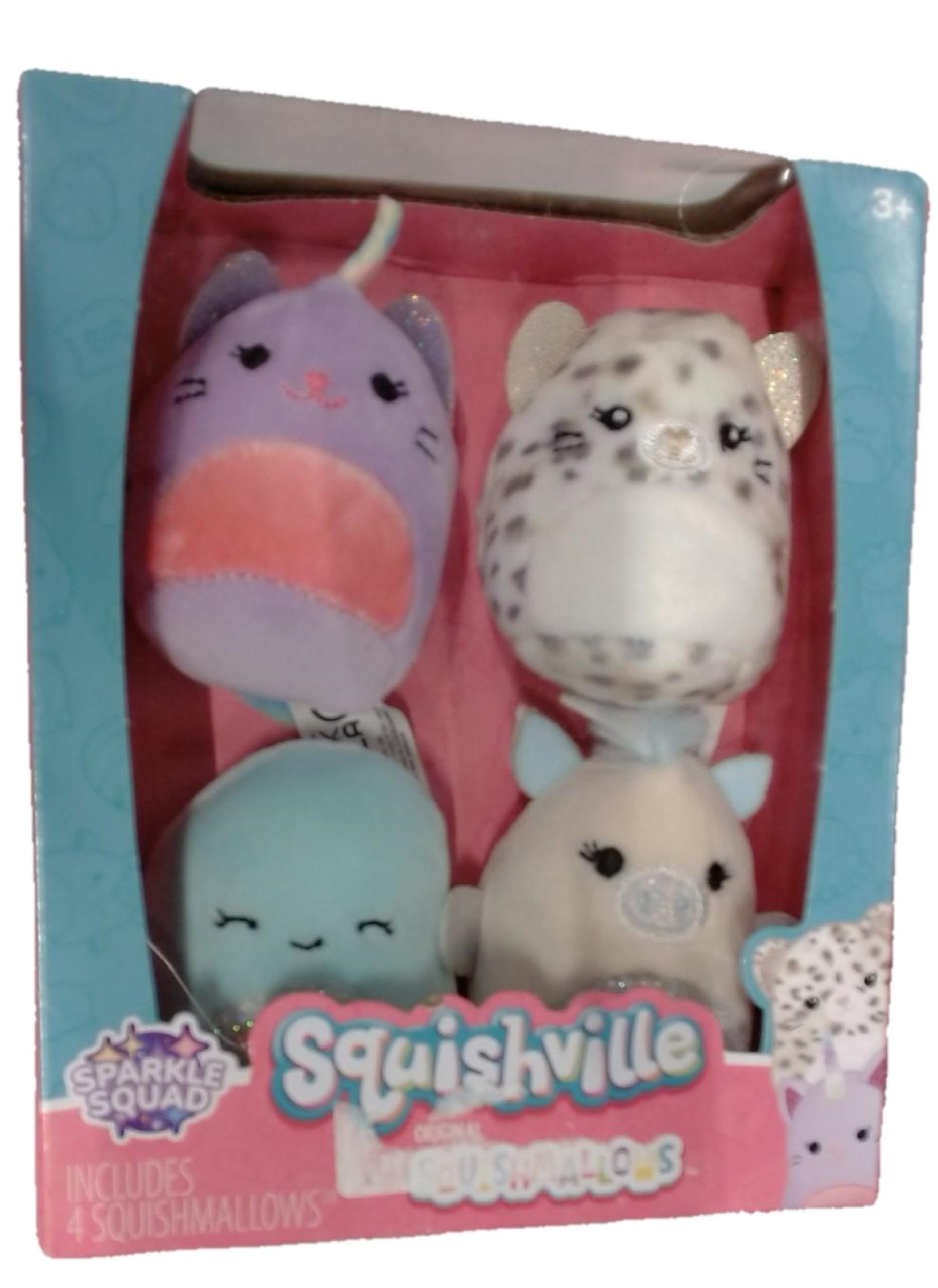 Squishville by Original Squishmallows Sparkle Squad Plush - Four 2-Inch Squishmallows Plush Including Mina, Darby, and Nara - Toys for Kids