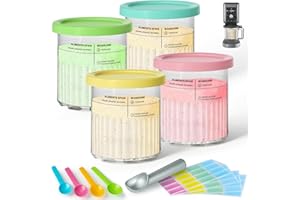 GUANQIAO 4 Pack Creami Deluxe Pints & Lids for Ninja, 24 Oz Compatible with NC500 NC501 Series Ice Cream Makers, with 5 Spoons & 64 Writable Labels, BPA-Free & Dishwasher Safe, 4 Color Lids