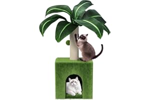 MEOWHOMM Cat Scratching Post with Condo, Palm Cat Tree Tower Natural Sisal Cat Scratcher Cat Bed Cat Furniture for Kittens and Cats