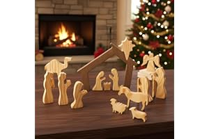 RUSATEN Wooden Nativity Set – Nativity Sets & Figures | Xmas Nativity Set – Christian Christmas Decor – Christmas Décor 2025 – Natural Solid Wood Tabletop – Xmas Christian Set
