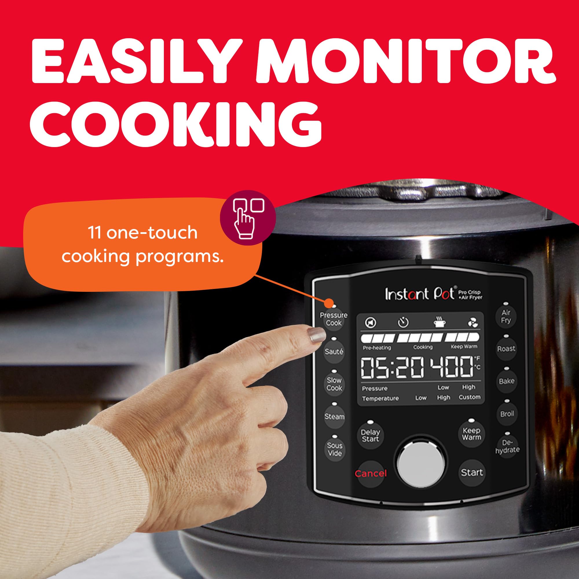Instant Pot Pro Crisp 11-in-1 Air Fryer and Electric Pressure Cooker Combo with Multicooker Lids that Air Fries, Steams, Slow Cooks, Sautés, Dehydrates, & More, Free App With Over 800 Recipes, 8 Quart