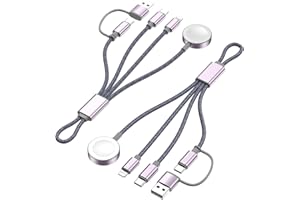 XIWACHREGE 2 Pack 8.6 inch Short Travel Essentials for Apple Watch Charger, 3 in 2 USB C Cable for Type C/L-Port Devices, Multi Charging Cable Cord, Magnetic iWatch Charger for Ultra/SE/10-1&iPhone 17-12
