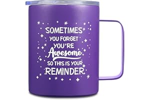 WISKEMA Inspirational Gifts for Women, Sometimes You Forget You're Awesome Coffee Mug, Thank You Gifts Mothers Day Gifts, Birthday, Teacher Appreciation Gifts,14 Oz Insulated Coffee Cup with Lid - Purple