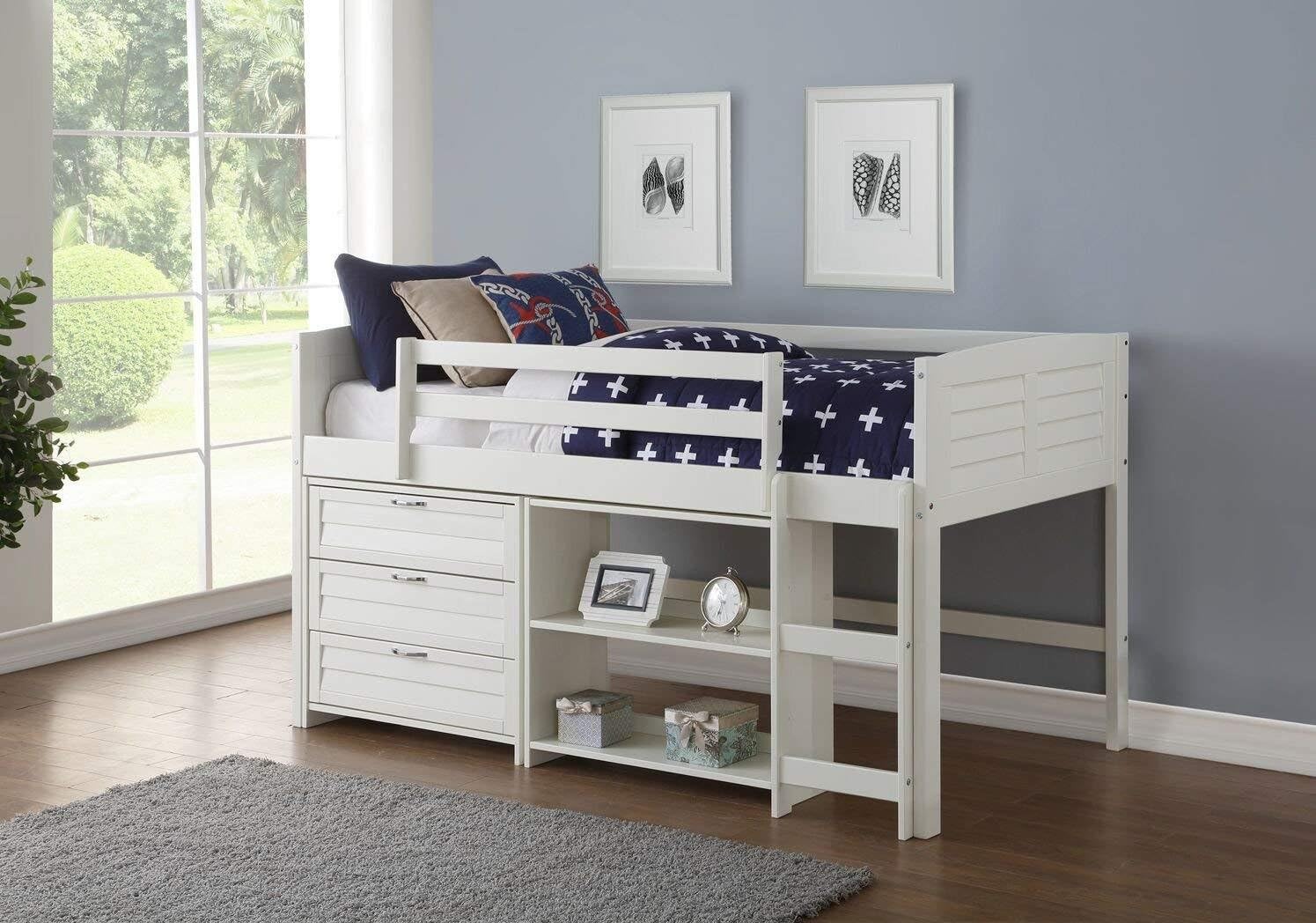 Amazon Com Donco Kids Twin Louver Low Loft In White With 3 Drawer