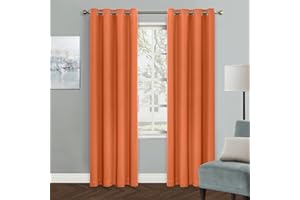 MYSKY HOME Orange Blackout Curtain for Bedroom, Single Panel Curtains for Living Room 84 Inch Long Curtains Grommet Thermal Insulated Room Darkening Curtain 1 Curtain Panel 52 x 84 Inch Burnt Orange