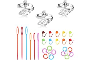 Yizzvb 3 Pcs Crochet Ring+30Pcs Stitch Markers, Knitting & Crochet Accessories Set, Adjustable Tension Rings for Finger Yarn, 6 Large Eye Blunt Needles for DIY Crafts,Crocheters Knitters