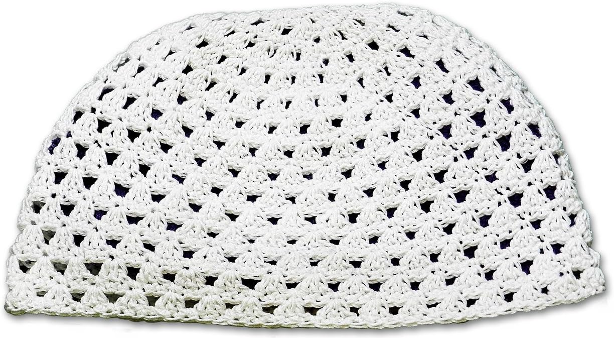 Crochet Beanie Cap MayaWear 100% Cotton White Kufi Handmade - Men & Women lightweight