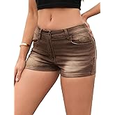 WDIRARA Women's Low Waist Button Skinny Denim Shorts Streetwear Stretch Shorts