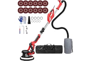 IMQUALI Drywall Sander, 2025 Upgraded 8-Amp Popcorn Ceiling Removal Tool with 7 Variable Speed 800-1800RPM, Drywall Sander with Vacuum Dust Collector with Extendable Handle, LED Light, 12pcs Sanding Discs,Red