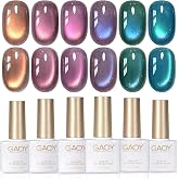 GAOY Glitter Cat Eye Gel Nail Polish 6 Colors, Aurora Borealis | UV Lamp Required, Blue Purple, Colorful Galaxy Holographic,
