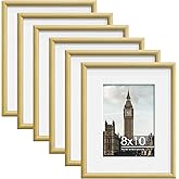 Wiscet 8x10 Picture Frame Set of 6, Display Pictures 5x7 with Mat or 8 x 10 Without Mat, Photo Frame for Wall Mounting or Tabletop Display, Natural