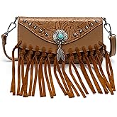 LAVAWA Small Crossbody Bags for Women Crossbody Handbag Fringe Purse Tassel Shoulder Bag Turquoise Concho Wallet