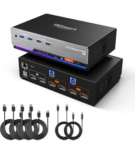 TESmart USB 3.0 KVM Switch 4 Computers 3 Monitors | 4K@60Hz Triple