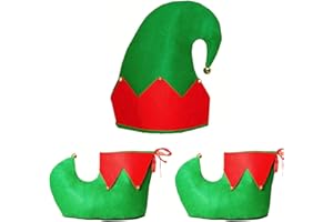 ANKELESZ Christmas hat,Santa Elf Shoes and Hat Christmas Red Green Costume Accessory Set