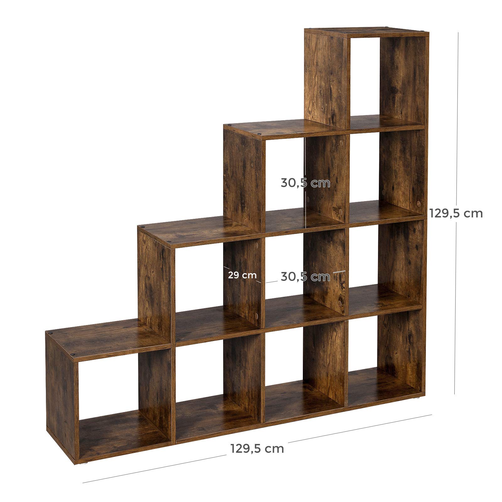 VASAGLE Staircase Shelf, 10Cube Storage Unit, Wooden Display Rack