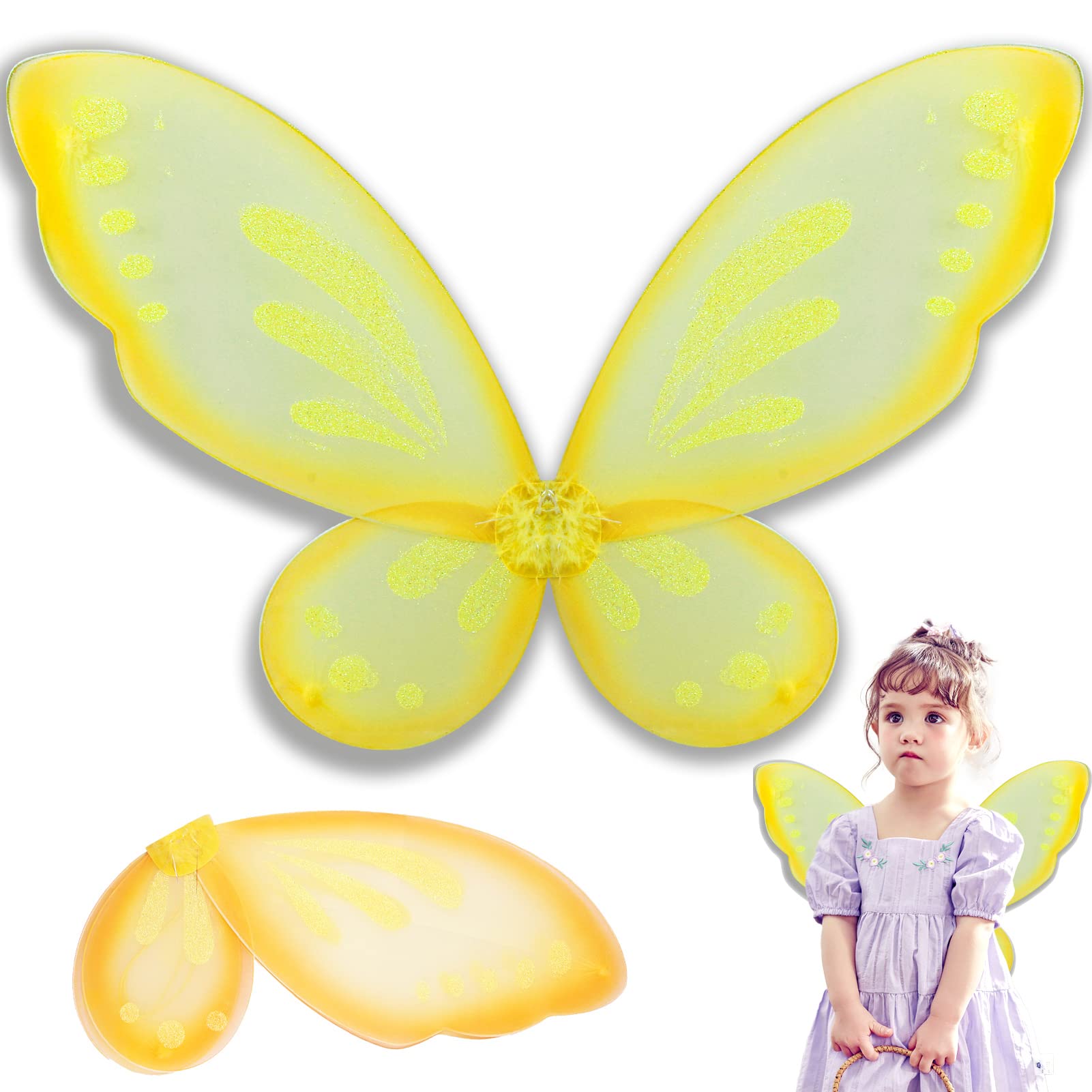 Nenjindz Big Fairy Girls Wings for Girl Women Butterfly Wings,Easter Halloween Costumes (Yellow)