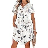 MISFAY Women Summer Dress Casual V Neck Short Sleeve Drawstring 2026 Mini Dresses with Pockets