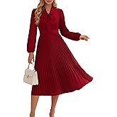 GRACE KARIN Womens 2025 Fall Long Sleeve Dress, Casual V Neck Pleated A Line Flowy Midi Dresses