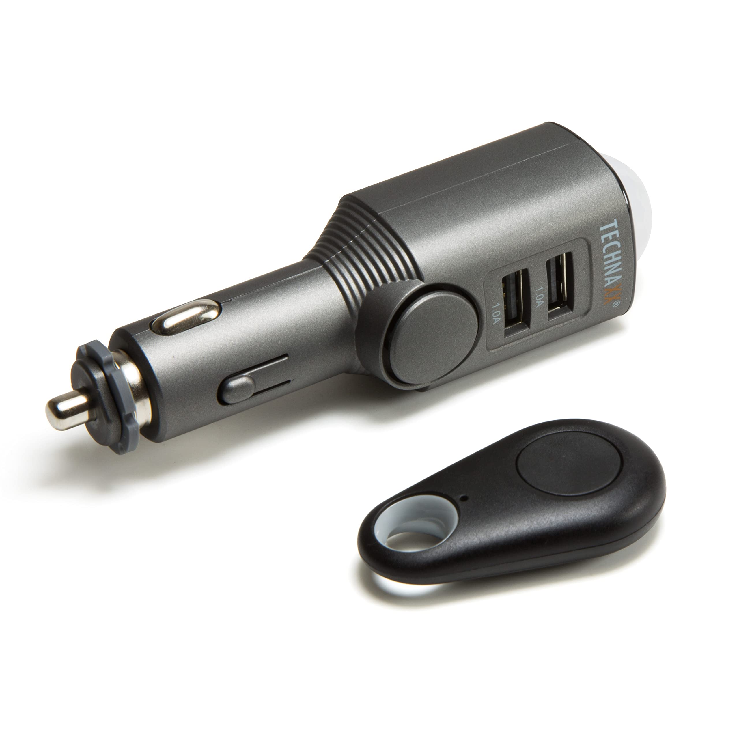 Technaxx car alarm with charging function TX-100 car monitoring alarm system with PIR motion sensor alarm siren for motor vehicles and motorhomes, 4743, grey