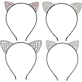 Norbiariz 4Pcs Glitter Cat Headband for Women and Girls, Cat Ears Headband, Cosplay Costume or Party Fashion Hair Accessories