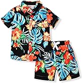 HINTINA Toddler Infant Baby Boy Shorts Set Hawaiian Outfits Short Sleeve leaf Floral Flower Shirt Summer Clothes Set Suit