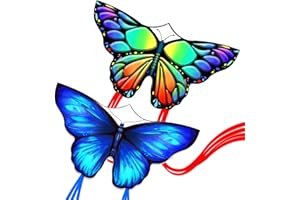 Simxkai Butterfly Kite for Kids & Adults, Easy to Fly Blue Big Kite for Beginners, Line Handle Included (1Pack 2Pack)