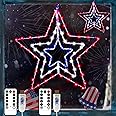 Memorial Day Red White and Blue Decorations Lights, 3 Layers of 14 inch Star Lights with Rotatable Function, Metal Frame Patriotic Lights with Remote, 8 Modes & Timer for Home Décor(2PACK)