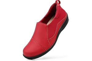 Hueneph Women's Comfort Leather Loafers Cute Casual Slip On Lightweight Walking Flats Everyday Work Shoes