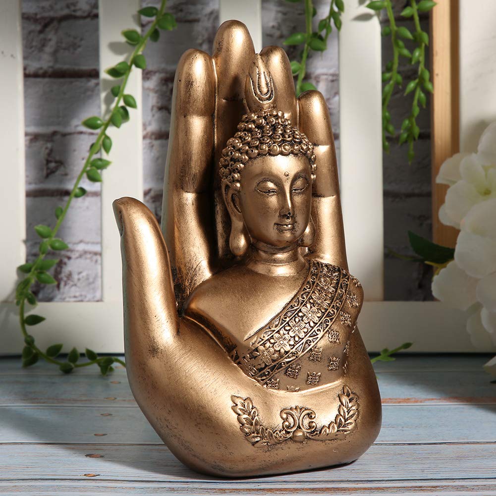 BORDSTRACT Buddhist Hand Statue Zen Decor, Resin Buddha Statue Ornament Sitting in Hand Statue Resin Lao Thai Buddhist Figurines