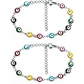 DIJUGS 2 Pcs Evil Eye Anklet Bracelets for Women Men,18K Gold Plated Stainless Steel, Handmade Adjustable Amulet, Evil Eyes Jewelry for Family Best Friends